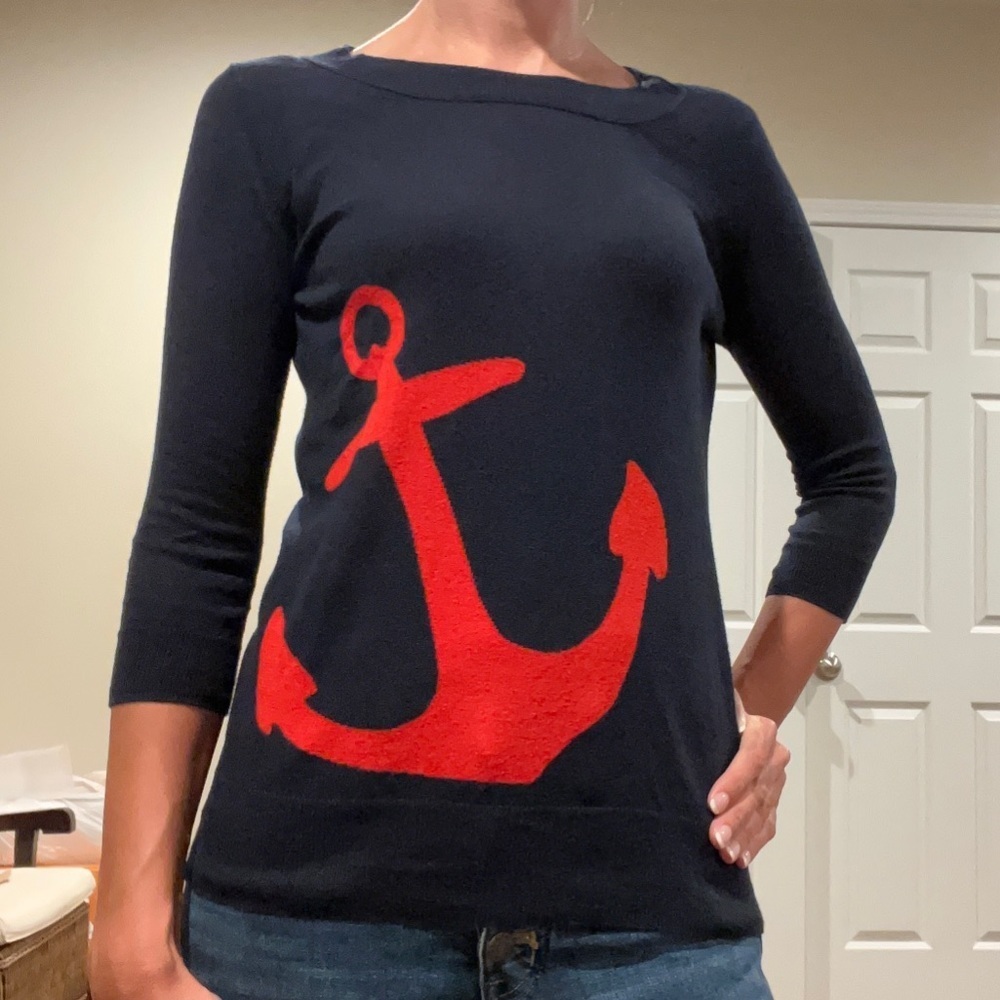 J Crew thin sweater with quarter length sleeves.